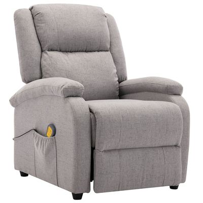 Gray fabric recliner chair with cup holder pocket on the side