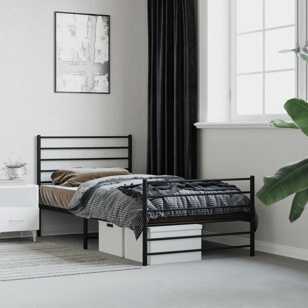 vidaXL Bed Frame Black Powder-Coated Steel Twin XL Bed Frame