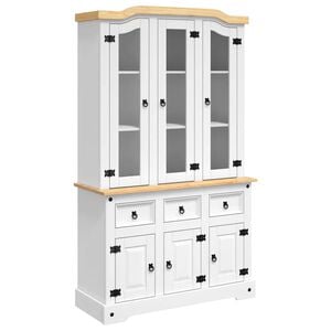 vidaXL Highboard White Solid pine wood, engineered wood, glass Large