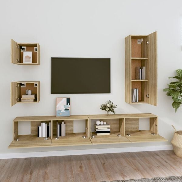 vidaXL TV Cabinet Set Set of 5 Sonoma Oak Engineered Wood Large