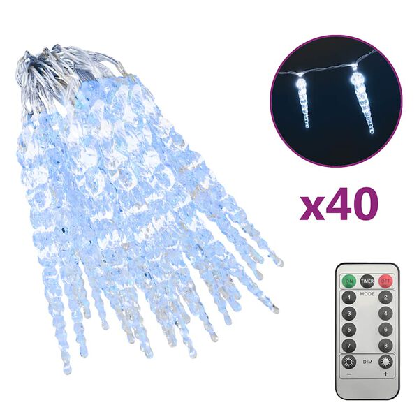 vidaXL Christmas Icicle Lights 40 pcs Cold White Acrylic Remote Control