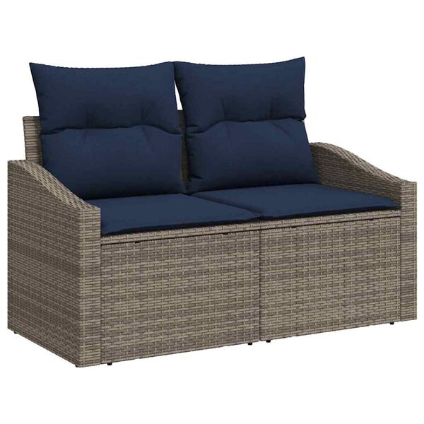 vidaXL Sofa Set with Cushion with Storage Grey Poly Rattan