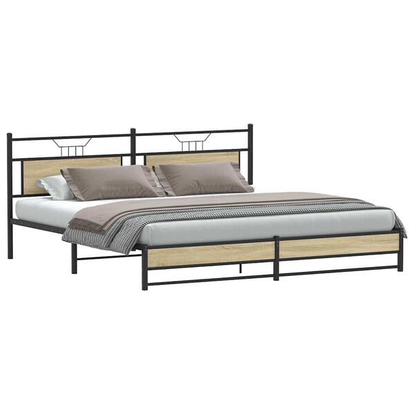 vidaXL Bed Frame Sonoma Oak Steel, Engineered Wood Double Bed Bed Frame