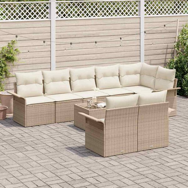 vidaXL Garden Sofa Set with Cushion 9 pcs Beige Poly rattan