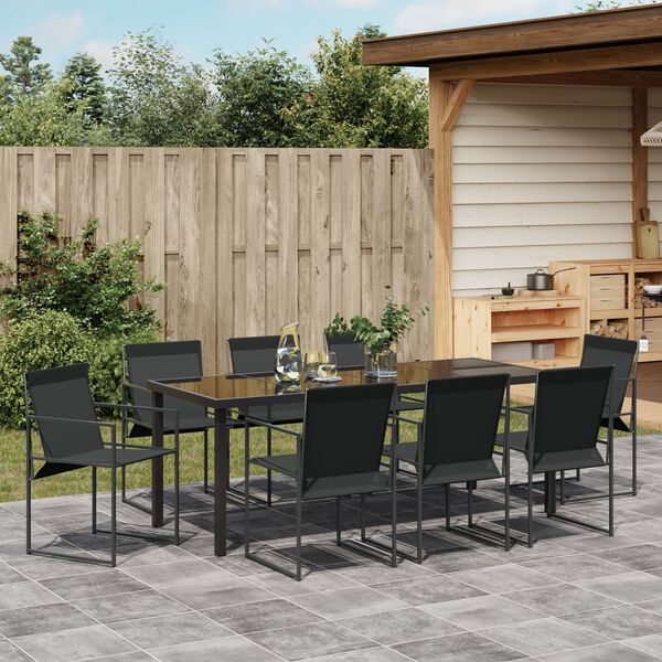 vidaXL Garden Dining Set 9 pcs Black Powder-Coated Steel