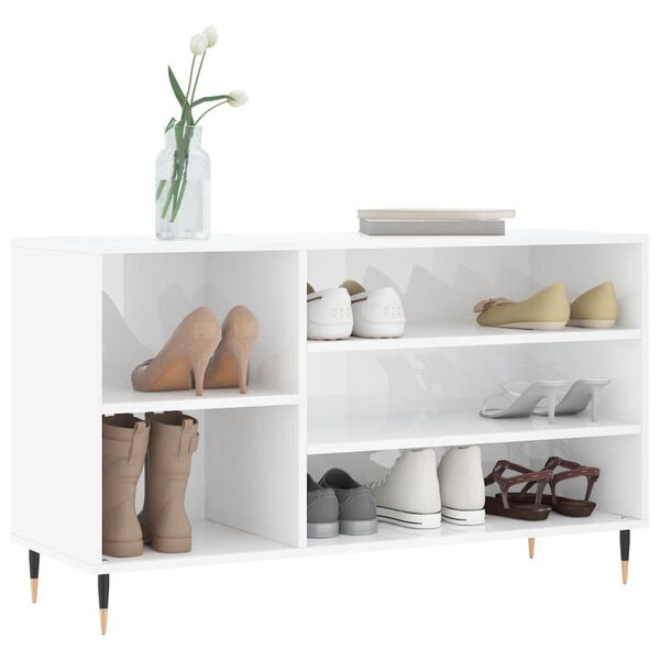 vidaXL Shoe Cabinet High gloss white Engineered wood Medium Shoe Cabinet