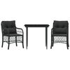 vidaXL Bistro Set Black Poly Rattan, Steel, Tempered Glass, Polyester