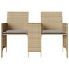 vidaXL Patio Sofa 2-Seater with Table and Stools Beige Poly Rattan