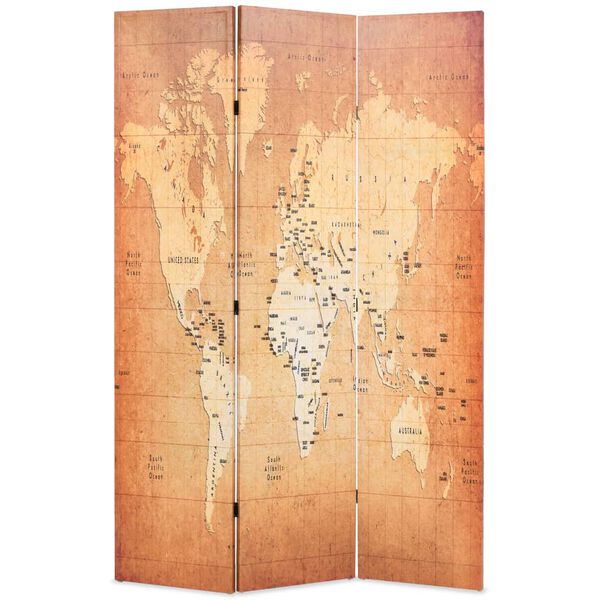 vidaXL Folding Room Divider 47.2x66.9" World Map Yellow
