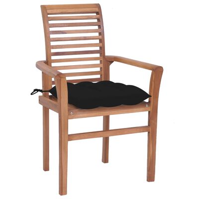 vidaXL Dining Chairs 2 pcs with Black Cushions Solid Teak Wood