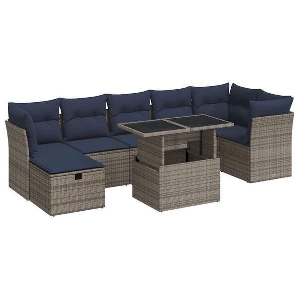 vidaXL 8 Piece Patio Sofa Set with Cushions Grey Poly Rattan Acacia
