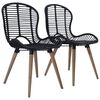 vidaXL Dining Chair Set of 2 Black Natural rattan, Wooden legs