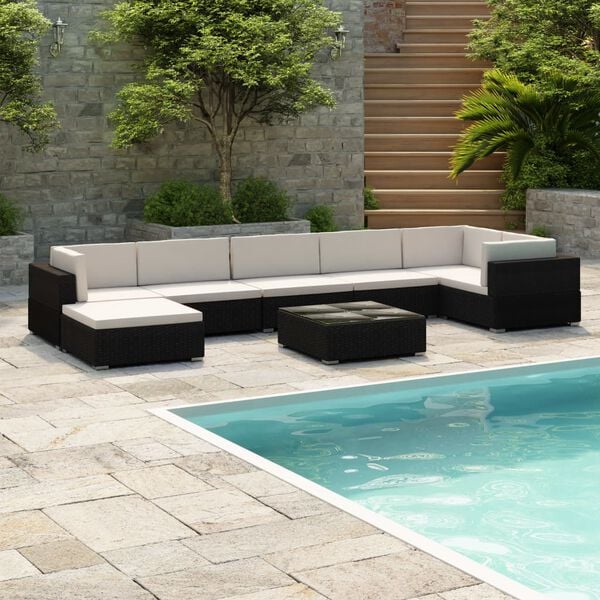 vidaXL Patio Furniture Black and Cream Poly Rattan, Steel, Polyester Large