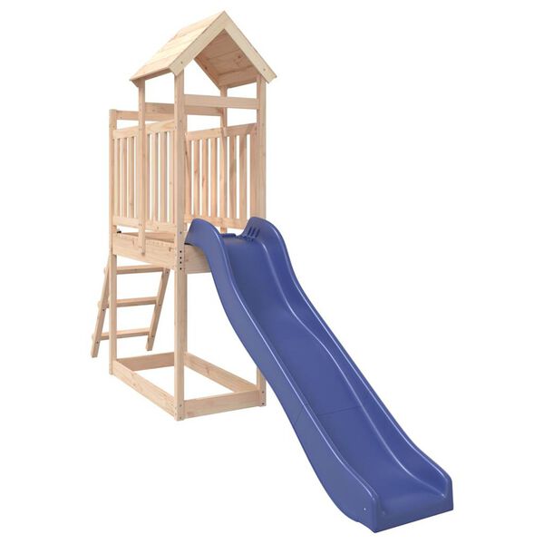 vidaXL Outdoor Playset Natural wood, Blue Solid Pine Wood, Polypropylene