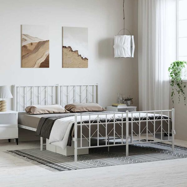 vidaXL Bed Frame White Steel Full Bed Frame Rectangular Modern