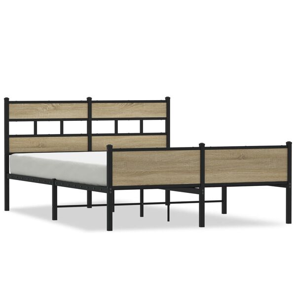vidaXL Bed Frame Sonoma Oak Steel, Engineered Wood Double