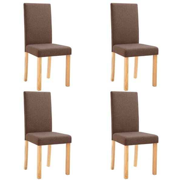 vidaXL Dining Chair Set of 4 Brown Fabric and Solid Rubber Wood Medium