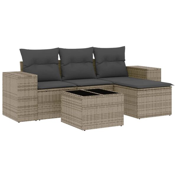 vidaXL Garden Sofa Set Gray PE rattan Large Adjustable Feet