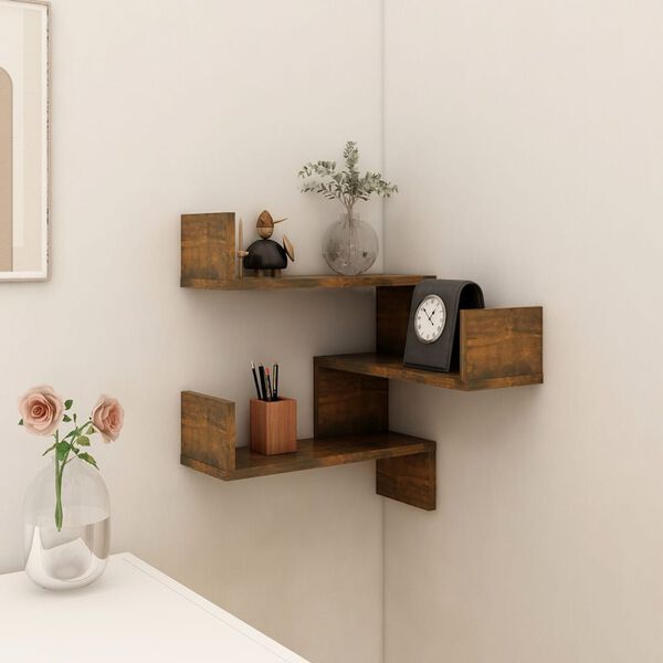 vidaXL Wall Corner Shelf Smoked oak Engineered wood Medium Corner Shelf