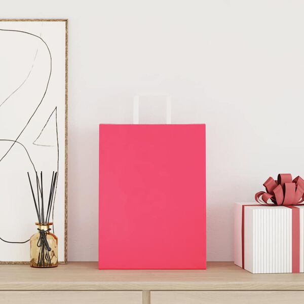 vidaXL Paper Bags 50 pcs with Handles Pink 26x12x35 cm