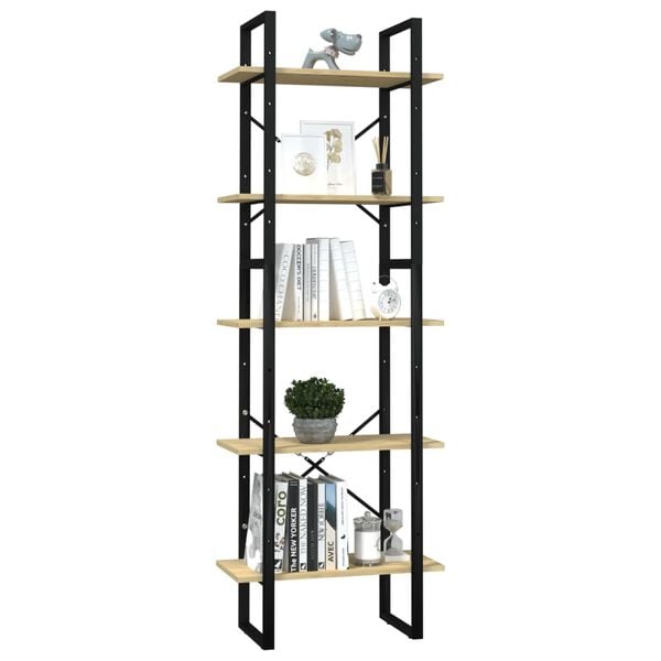 vidaXL Book Cabinet Pinewood and Black Pinewood and Metal Large