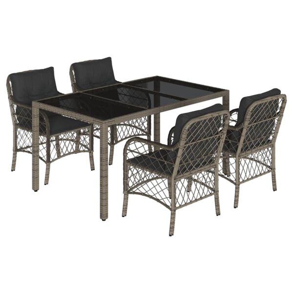 vidaXL Garden Dining Set Grey PE Rattan 5 Piece UV-resistant materials