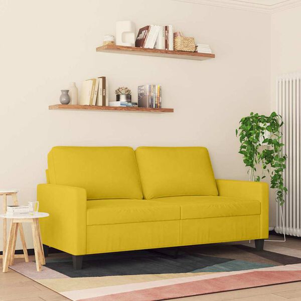 vidaXL 2-seater Sofa Yellow Velvet (100% polyester), metal, foam