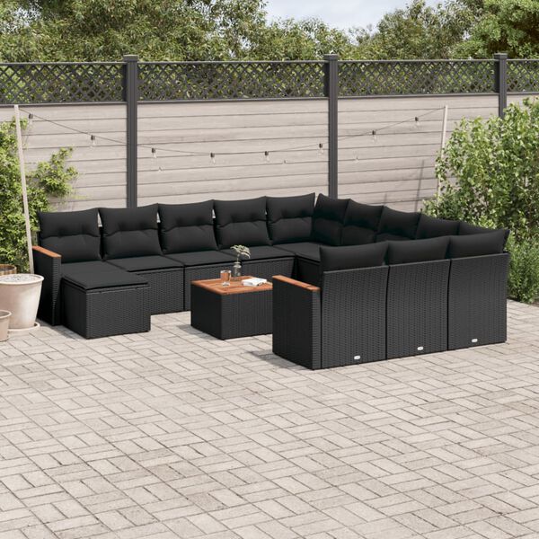 vidaXL Garden Sofa Set Black PE Rattan Large UV-resistant materials