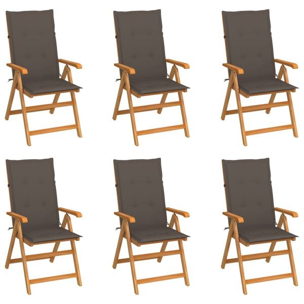 vidaXL Garden Chair Set of 6 Taupe, Natural Teak Solid Teak Wood Standard