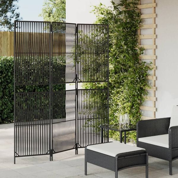 vidaXL Room Divider 3 Panels Black Poly Rattan