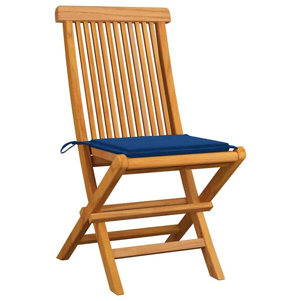 vidaXL Patio Chairs with Royal Blue Cushions 6 pcs Solid Teak Wood