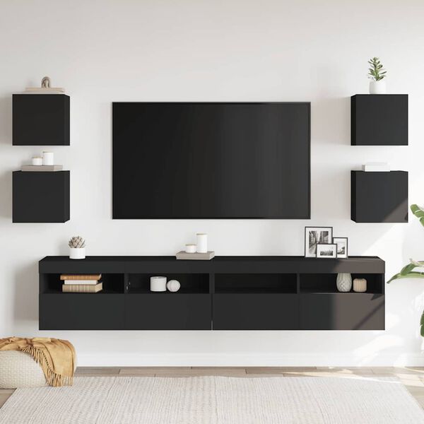 vidaXL TV Cabinet Set of 4 Black Engineered Wood Medium TV Cabinet
