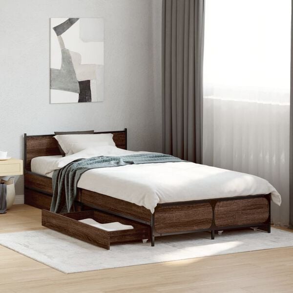 vidaXL Bed Frame Brown Oak Engineered Wood Twin Bed Frame Rectangular