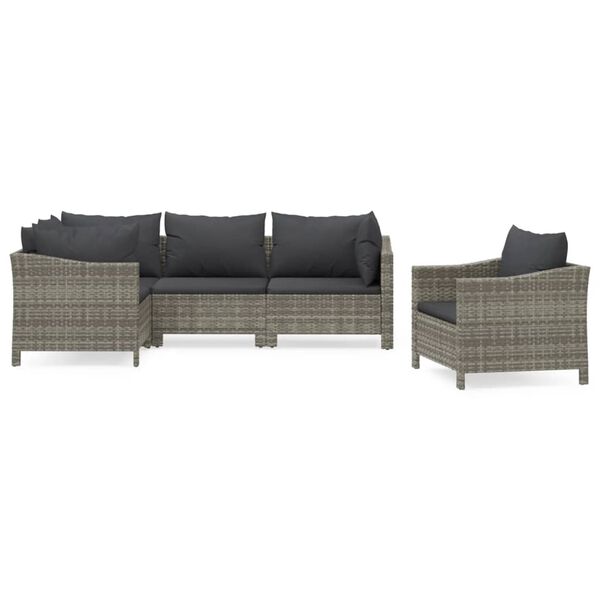 vidaXL Garden Lounge Set Grey PE rattan, powder-coated steel 5 Piece Set