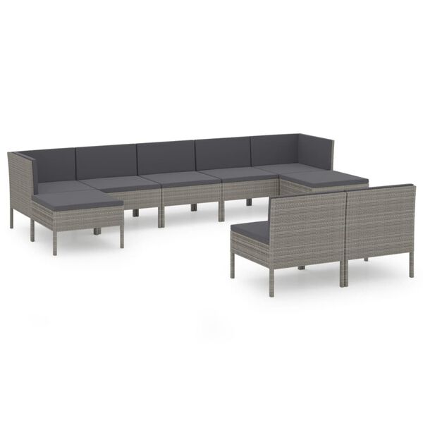 vidaXL Garden Lounge Set Grey PE rattan 9 Piece Set Modular