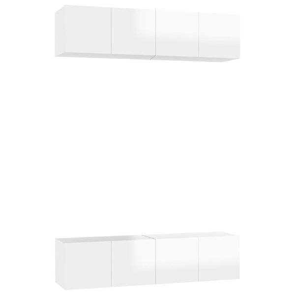 vidaXL TV Cabinet Set of 4 High gloss white Engineered wood Compact
