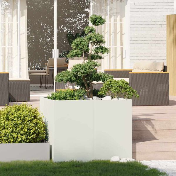 vidaXL Planter White Cold-rolled steel Large Durable Planter Square