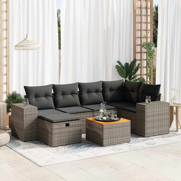 vidaXL Garden Sofa Set Grey PE rattan Medium Adjustable Feet