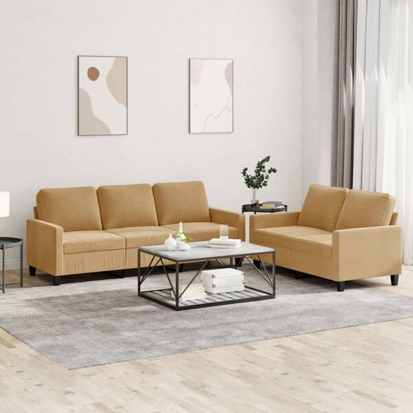 vidaXL Sofa Set Brown Velvet (100% polyester), metal, textilene, plywood