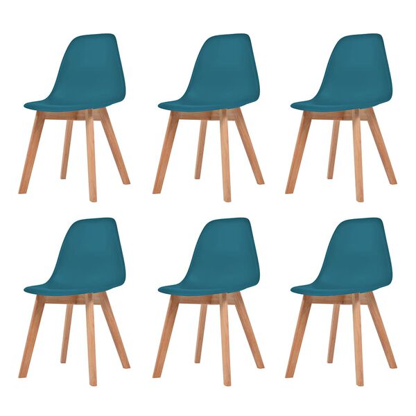 vidaXL Dining Chair Set of 6 Turquoise Plastic seat and rubberwood legs