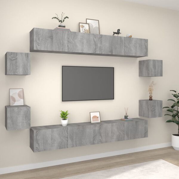 vidaXL TV Cabinet Set Set of 8 Grey Sonoma Engineered Wood Large