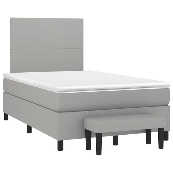 vidaXL Box Spring Bed with Mattress Light Grey Polyester Double
