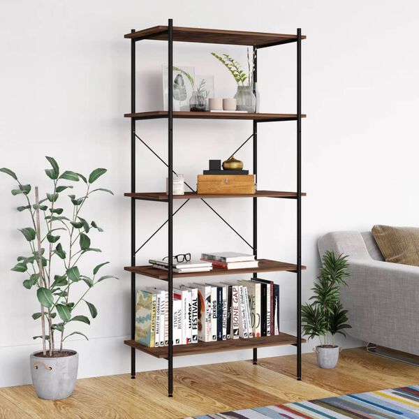 vidaXL Shelving Unit Black and Natural Engineered wood and steel
