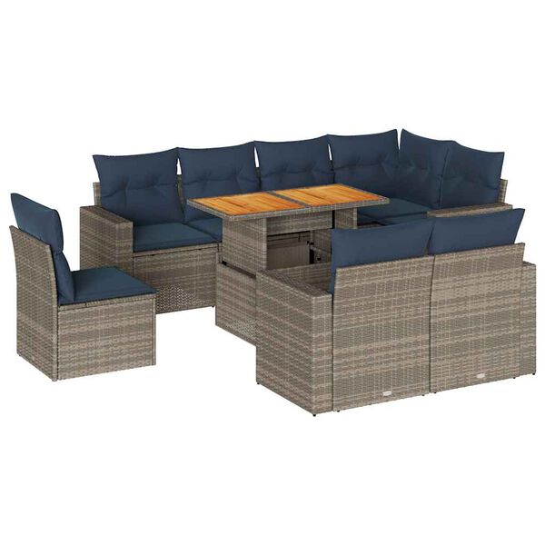 vidaXL 9 Piece Patio Sofa Set with Cushions Gray Poly Rattan