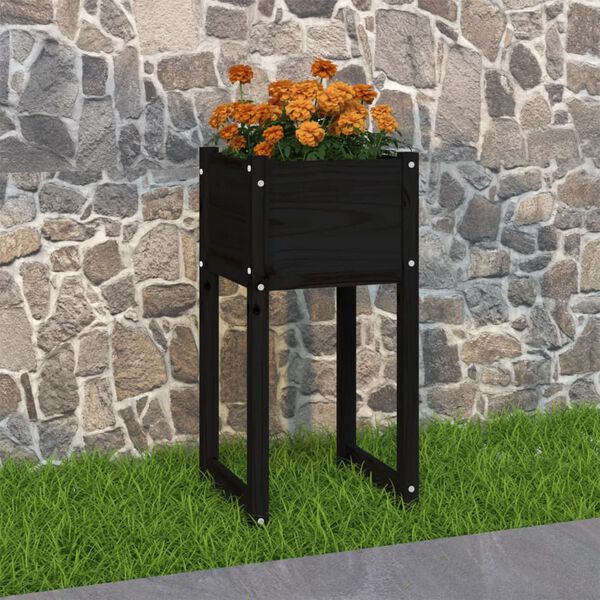 vidaXL Planter Black Solid Pine Wood Medium Decorative Inlays Planter