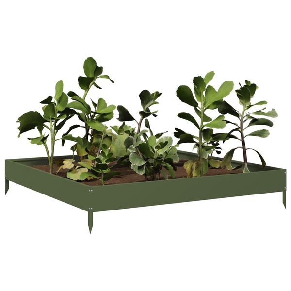 vidaXL Garden Raised Bed Olive green Steel 39.4 x 39.4 x 7.3 in Durable