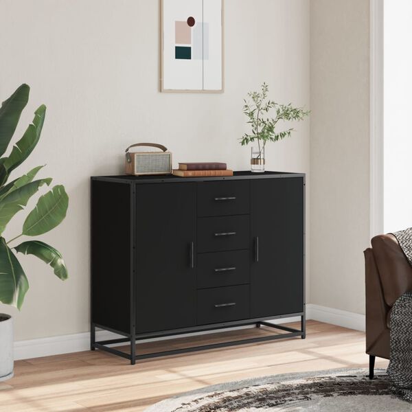 vidaXL Sideboard Black Engineered wood and metal Sideboard Rectangular