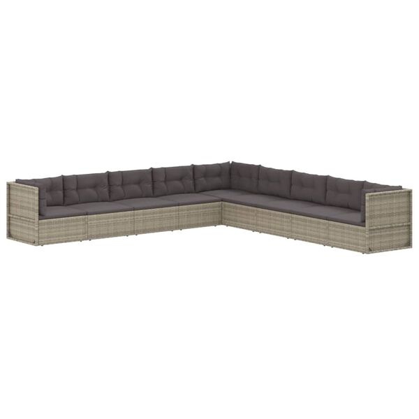 vidaXL 9 Piece Patio Lounge Set with Cushions Gray Poly Rattan