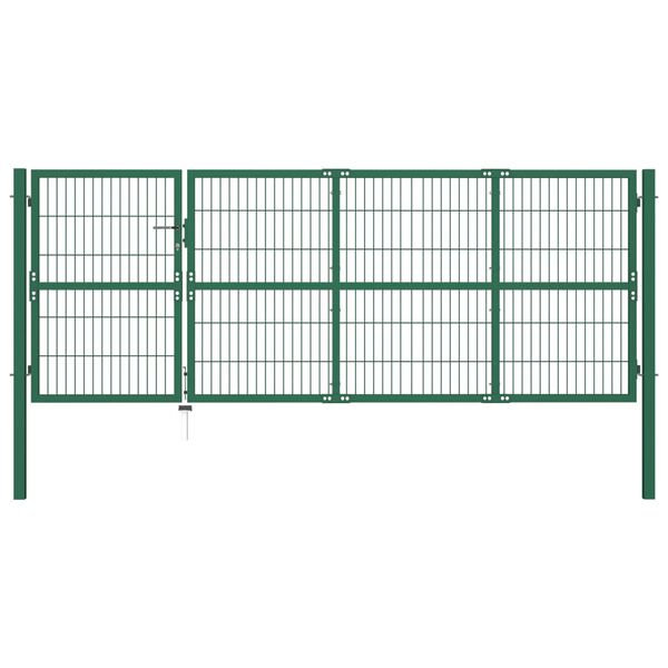 vidaXL Garden Fence Gate with Posts 137.8x47.2" Steel Green