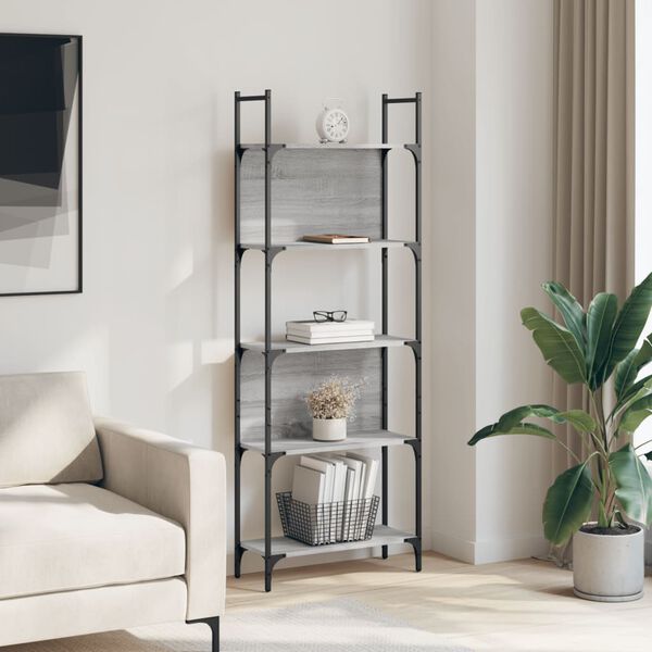 vidaXL Bookshelf Grey Sonoma Engineered wood, powder-coated steel Tall